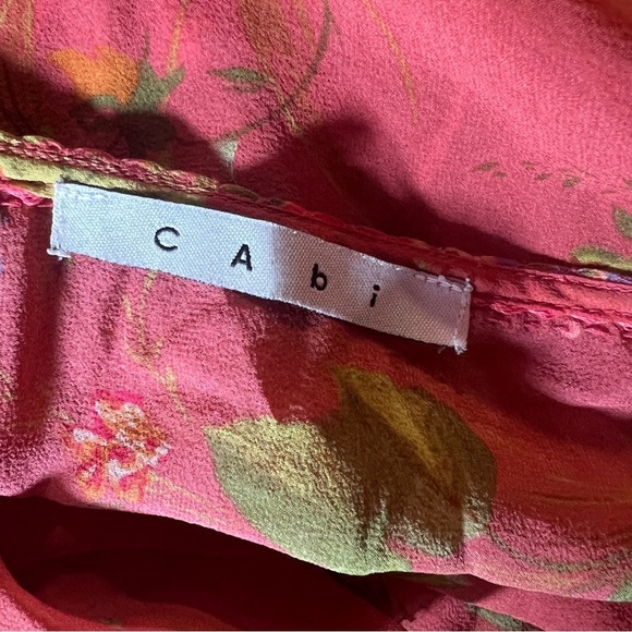 CAbi 100% Silk Large Sheer Pink Floral Long Sleeve Embroidered Rose Fairy Blouse - Picture 7 of 9